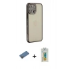 MARSİLYAN™- iPhone 12 Pro Kılıf Yörünge Koleksiyonu - Siyah Polymer Nano Ekran Koruyucu + Shine Kamera Lens Koruma Cam - GD