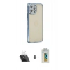 MARSİLYAN™- iPhone 12 Pro Kılıf Yörünge Koleksiyonu - Siyah Polymer Nano Ekran Koruyucu + Kamera Lens Koruma Cam - SF