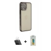 MARSİLYAN™- iPhone 12 Pro Kılıf Yörünge Koleksiyonu - Siyah Polymer Nano Ekran Koruyucu + Kamera Lens Koruma Cam - SF