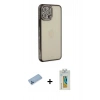 MARSİLYAN™- iPhone 12 Pro Kılıf Yörünge Koleksiyonu - Siyah Polymer Nano Ekran Koruyucu + Shine Kamera Lens Koruma Cam - MI