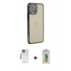 MARSİLYAN™- iPhone 12 Pro Kılıf Yörünge Koleksiyonu - Siyah Polymer Nano Ekran Koruyucu + Shine Kamera Lens - MI