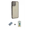 MARSİLYAN™- iPhone 12 Pro Kılıf Yörünge Koleksiyonu - Siyah Polymer Nano Ekran Koruyucu + Metal Kamera Lens Koruma Cam - GS