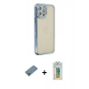 MARSİLYAN™- iPhone 12 Pro Kılıf Yörünge Koleksiyonu - Siyah Polymer Nano Ekran Koruyucu + Metal Kamera Lens Koruma Cam - MR