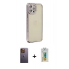 MARSİLYAN™- iPhone 12 Pro Kılıf Yörünge Koleksiyonu - Siyah Polymer Nano Ekran Koruyucu + Neon Fosforlu Kamera Lens - SI