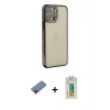 MARSİLYAN™- iPhone 12 Pro Kılıf Yörünge Koleksiyonu - Siyah Polymer Nano Ekran Koruyucu + Shine Kamera Lens Koruma Cam - SH