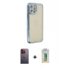 MARSİLYAN™- iPhone 12 Pro Kılıf Yörünge Koleksiyonu - Siyah Polymer Nano Ekran Koruyucu + Neon Fosforlu Kamera Lens - TU