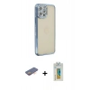 MARSİLYAN™- iPhone 12 Pro Kılıf Yörünge Koleksiyonu - Siyah Polymer Nano Ekran Koruyucu + Renkli Kamera Lens Koruma Cam - TU
