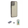 MARSİLYAN™- iPhone 12 Pro Kılıf Yörünge Koleksiyonu - Siyah Polymer Nano Ekran Koruyucu + Renkli Kamera Lens Koruma Cam - TU