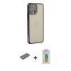 MARSİLYAN™- iPhone 12 Pro Kılıf Yörünge Koleksiyonu - Siyah Polymer Nano Ekran Koruyucu + Renkli Kamera Lens Koruma Cam - YL