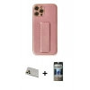 MARSİLYAN™- iPhone 12 Pro Kılıf Yörünge Yansıma - Siyah 34D Hayalet Izgaralı Cam + Gold Rainbow Kamera Lens Koruma Cam