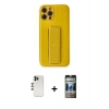 MARSİLYAN™- iPhone 12 Pro Kılıf Yörünge Yansıma - Siyah 34D Hayalet Izgaralı Cam + Shine Kamera Lens - GD