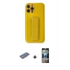 MARSİLYAN™- iPhone 12 Pro Kılıf Yörünge Yansıma - Siyah 34D Hayalet Izgaralı Cam + Renkli Kamera Lens Koruma Cam - PE