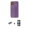 MARSİLYAN™- iPhone 12 Pro Kılıf Yörünge Yansıma - Siyah 34D Hayalet Izgaralı Cam + Renkli Kamera Lens Koruma Cam - PE