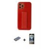 MARSİLYAN™- iPhone 12 Pro Kılıf Yörünge Yansıma - Siyah 34D Hayalet Izgaralı Cam + Renkli Kamera Lens Koruma Cam - PE