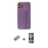 MARSİLYAN™- iPhone 12 Pro Kılıf Yörünge Yansıma - Siyah 34D Hayalet Izgaralı Cam + Shine Kamera Lens Koruma Cam - PE
