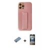 MARSİLYAN™- iPhone 12 Pro Kılıf Yörünge Yansıma - Siyah 34D Hayalet Izgaralı Cam + Shine Kamera Lens Koruma Cam - PE