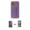 MARSİLYAN™- iPhone 12 Pro Kılıf Yörünge Yansıma - Siyah 34D Hayalet Izgaralı Cam + Neon Fosforlu Kamera Lens - TU