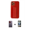 MARSİLYAN™- iPhone 12 Pro Kılıf Yörünge Yansıma - Siyah 34D Hayalet Izgaralı Cam + Neon Fosforlu Kamera Lens - TU