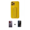 MARSİLYAN™- iPhone 12 Pro Kılıf Yörünge Yansıma - Siyah 3D Antistatik Hayalet Cam Ekran Koruyucu + Neon Fosforlu Kamera Lens - TU