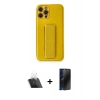 MARSİLYAN™- iPhone 12 Pro Kılıf Yörünge Yansıma - Siyah 3D Antistatik Hayalet Cam Ekran Koruyucu + Kamera Lens Koruma Cam - SF