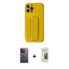MARSİLYAN™- iPhone 12 Pro Kılıf Yörünge Yansıma - Siyah 6D Mat Seramik Hayalet Nano Ekran Koruyucu + Neon Fosforlu Kamera Lens - TU