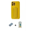 MARSİLYAN™- iPhone 12 Pro Kılıf Yörünge Yansıma - Siyah Polymer Nano Ekran Koruyucu + Shine Kamera Lens Koruma Cam - GI
