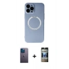 MARSİLYAN™- iPhone 12 Pro Kılıf Zirve Klasik Prime - Siyah 34D Hayalet Izgaralı Cam + Neon Fosforlu Kamera Lens - MI