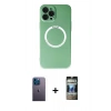 MARSİLYAN™- iPhone 12 Pro Kılıf Zirve Klasik Prime - Siyah 34D Hayalet Izgaralı Cam + Neon Fosforlu Kamera Lens - MI