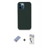 MARSİLYAN™- iPhone 12 Pro Kılıf Zirve Modern Özel Seri - Şeffaf Uv Polymer Nano Ekran Koruyucu + Koyu Yeşil Metal Kamera Lens Koruma Cam