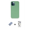 MARSİLYAN™- iPhone 12 Pro Kılıf Zirve Modern Özel Seri - Şeffaf Uv Polymer Nano Ekran Koruyucu + Koyu Yeşil Metal Kamera Lens Koruma Cam