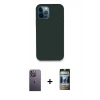 MARSİLYAN™- iPhone 12 Pro Kılıf Zirve Modern Özel Seri - Siyah 34D Hayalet Izgaralı Cam + Neon Fosforlu Kamera Lens - BZ