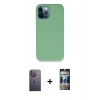 MARSİLYAN™- iPhone 12 Pro Kılıf Zirve Modern Özel Seri - Siyah 34D Hayalet Izgaralı Cam + Neon Fosforlu Kamera Lens - BZ