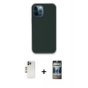 MARSİLYAN™- iPhone 12 Pro Kılıf Zirve Modern Özel Seri - Siyah 34D Hayalet Izgaralı Cam + Shine Kamera Lens - GD