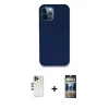 MARSİLYAN™- iPhone 12 Pro Kılıf Zirve Modern Özel Seri - Siyah 34D Hayalet Izgaralı Cam + Shine Kamera Lens - GD
