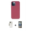 MARSİLYAN™- iPhone 12 Pro Kılıf Zirve Modern Özel Seri - Siyah 34D Hayalet Izgaralı Cam + Shine Kamera Lens - GD