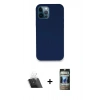 MARSİLYAN™- iPhone 12 Pro Kılıf Zirve Modern Özel Seri - Siyah 34D Hayalet Izgaralı Cam + Kamera Lens Koruma Cam - SF