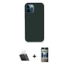 MARSİLYAN™- iPhone 12 Pro Kılıf Zirve Modern Özel Seri - Siyah 34D Hayalet Izgaralı Cam + Kamera Lens Koruma Cam - SF