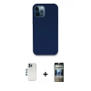 MARSİLYAN™- iPhone 12 Pro Kılıf Zirve Modern Özel Seri - Siyah 34D Hayalet Izgaralı Cam + Shine Kamera Lens - MI