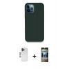 MARSİLYAN™- iPhone 12 Pro Kılıf Zirve Modern Özel Seri - Siyah 34D Hayalet Izgaralı Cam + Shine Kamera Lens - MI