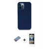 MARSİLYAN™- iPhone 12 Pro Kılıf Zirve Modern Özel Seri - Siyah 34D Hayalet Izgaralı Cam + Shine Kamera Lens Koruma Cam - PE