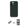 MARSİLYAN™- iPhone 12 Pro Kılıf Zirve Modern Özel Seri - Siyah 34D Hayalet Izgaralı Cam + Shine Kamera Lens Koruma Cam - PE