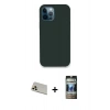 MARSİLYAN™- iPhone 12 Pro Kılıf Zirve Modern Özel Seri - Siyah 34D Hayalet Izgaralı Cam + Rainbow Kamera Lens Koruma Cam - GD