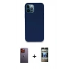 MARSİLYAN™- iPhone 12 Pro Kılıf Zirve Modern Özel Seri - Siyah 34D Hayalet Izgaralı Cam + Neon Fosforlu Kamera Lens - TU