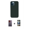 MARSİLYAN™- iPhone 12 Pro Kılıf Zirve Modern Özel Seri - Siyah 34D Hayalet Izgaralı Cam + Neon Fosforlu Kamera Lens - TU