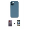 MARSİLYAN™- iPhone 12 Pro Kılıf Zirve Modern Özel Seri - Siyah 34D Hayalet Izgaralı Cam + Neon Fosforlu Kamera Lens - TU