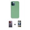 MARSİLYAN™- iPhone 12 Pro Kılıf Zirve Modern Özel Seri - Siyah 34D Hayalet Izgaralı Cam + Neon Fosforlu Kamera Lens - TU