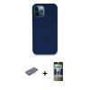 MARSİLYAN™- iPhone 12 Pro Kılıf Zirve Modern Özel Seri - Siyah 34D Hayalet Izgaralı Cam + Renkli Kamera Lens Koruma Cam - TU
