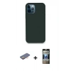 MARSİLYAN™- iPhone 12 Pro Kılıf Zirve Modern Özel Seri - Siyah 34D Hayalet Izgaralı Cam + Renkli Kamera Lens Koruma Cam - TU