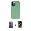 MARSİLYAN™- iPhone 12 Pro Kılıf Zirve Modern Özel Seri - Siyah 360 Mat Full Body Arka Koruyucu + Neon Fosforlu Kamera Lens - BZ