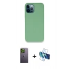 MARSİLYAN™- iPhone 12 Pro Kılıf Zirve Modern Özel Seri - Siyah 3D Antistatik Cam Ekran Koruyucu + Neon Fosforlu Kamera Lens - YL